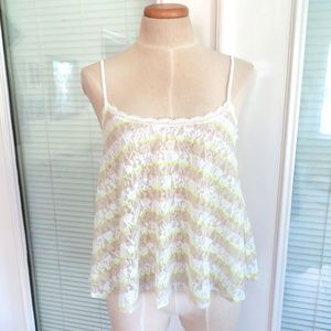 NEW-Victoria Secret White-Neon-Yellow- lace tank